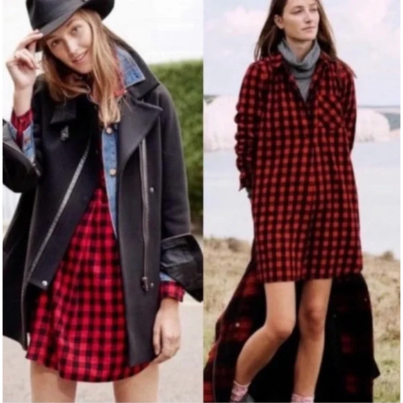 Madewell Flannel Latitude Shirt Dress Womens XS Extra Small Buffalo Plaid Cotton - Picture 1 of 14